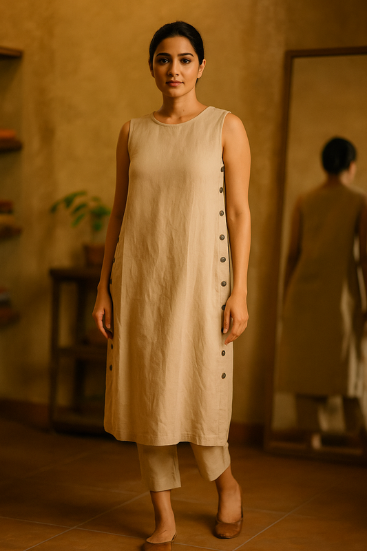 The Sandstone Buttoned Kurta Set