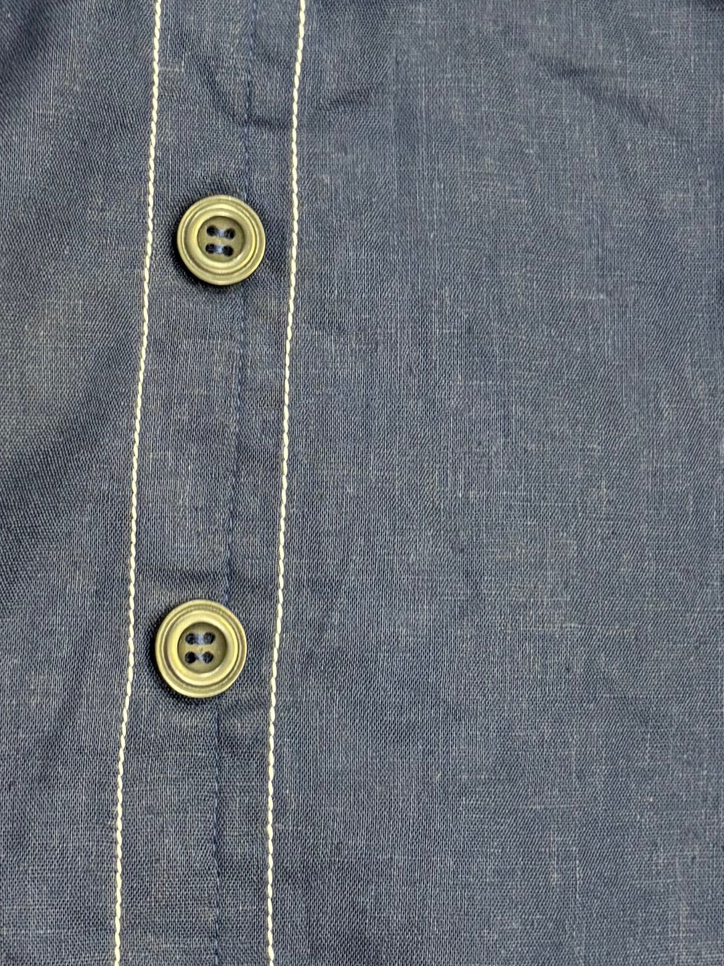 Navy Blue Cotton-Linen Midi Dress | A-Line | Made to Measure