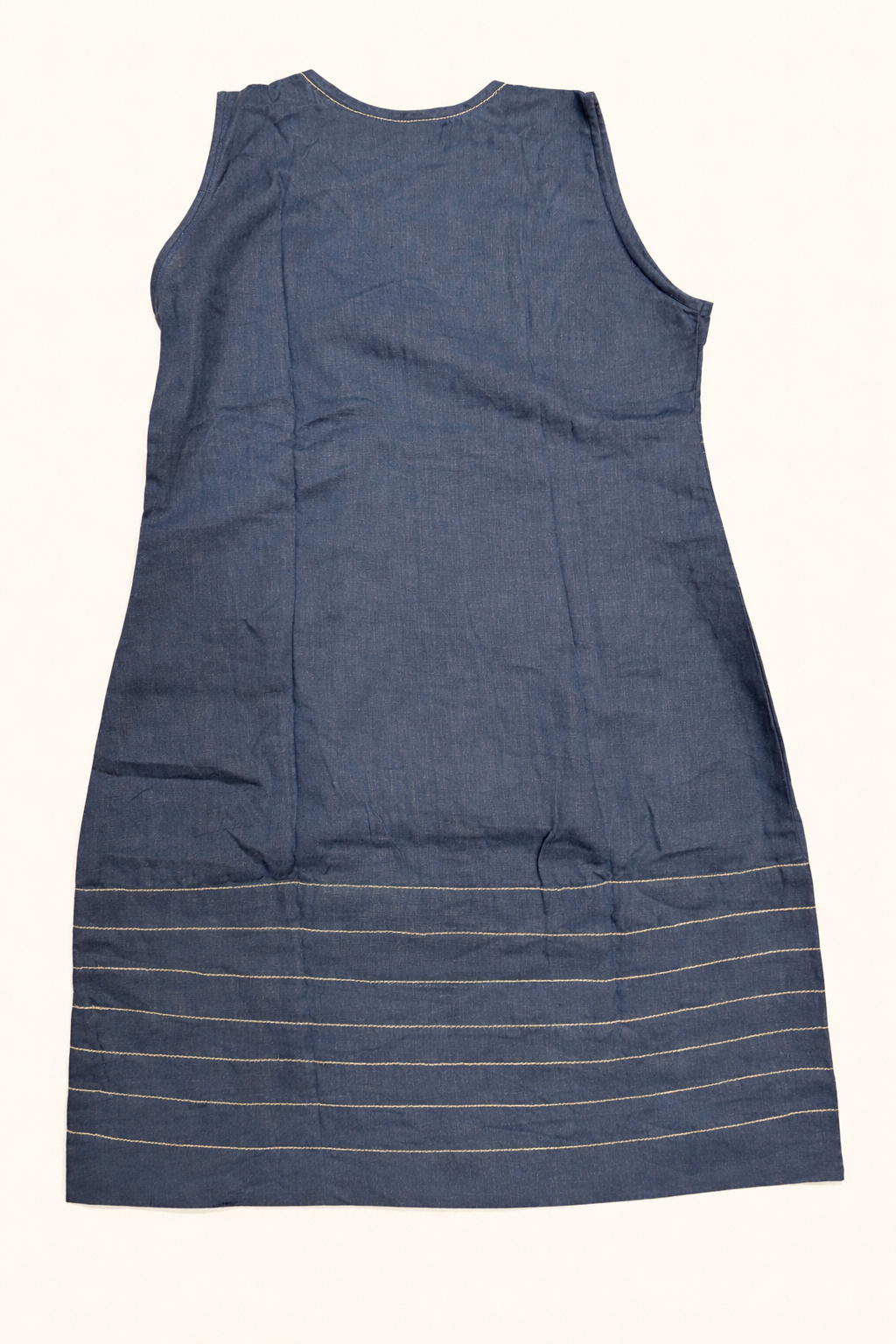 Navy Blue Cotton-Linen Midi Dress | A-Line | Made to Measure